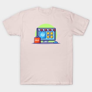 Online Shop Website Cartoon Vector Icon Illustration (2) T-Shirt